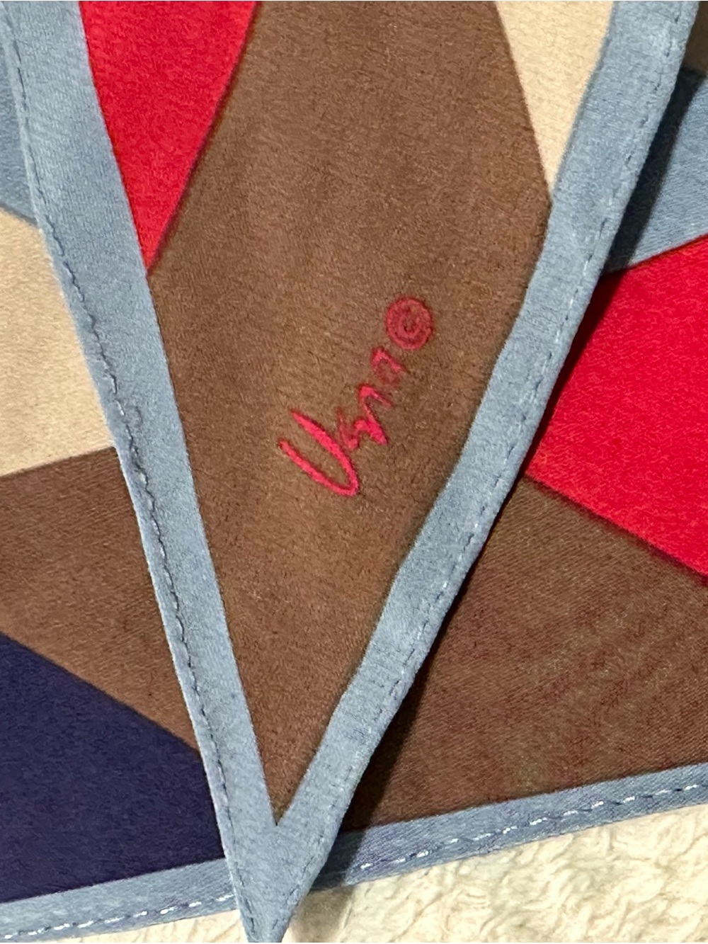Vintage 70s/80s Veresa By Vera Neumann Signed Ladies Scarf Blue Red Grey Japan - Picture 5 of 5